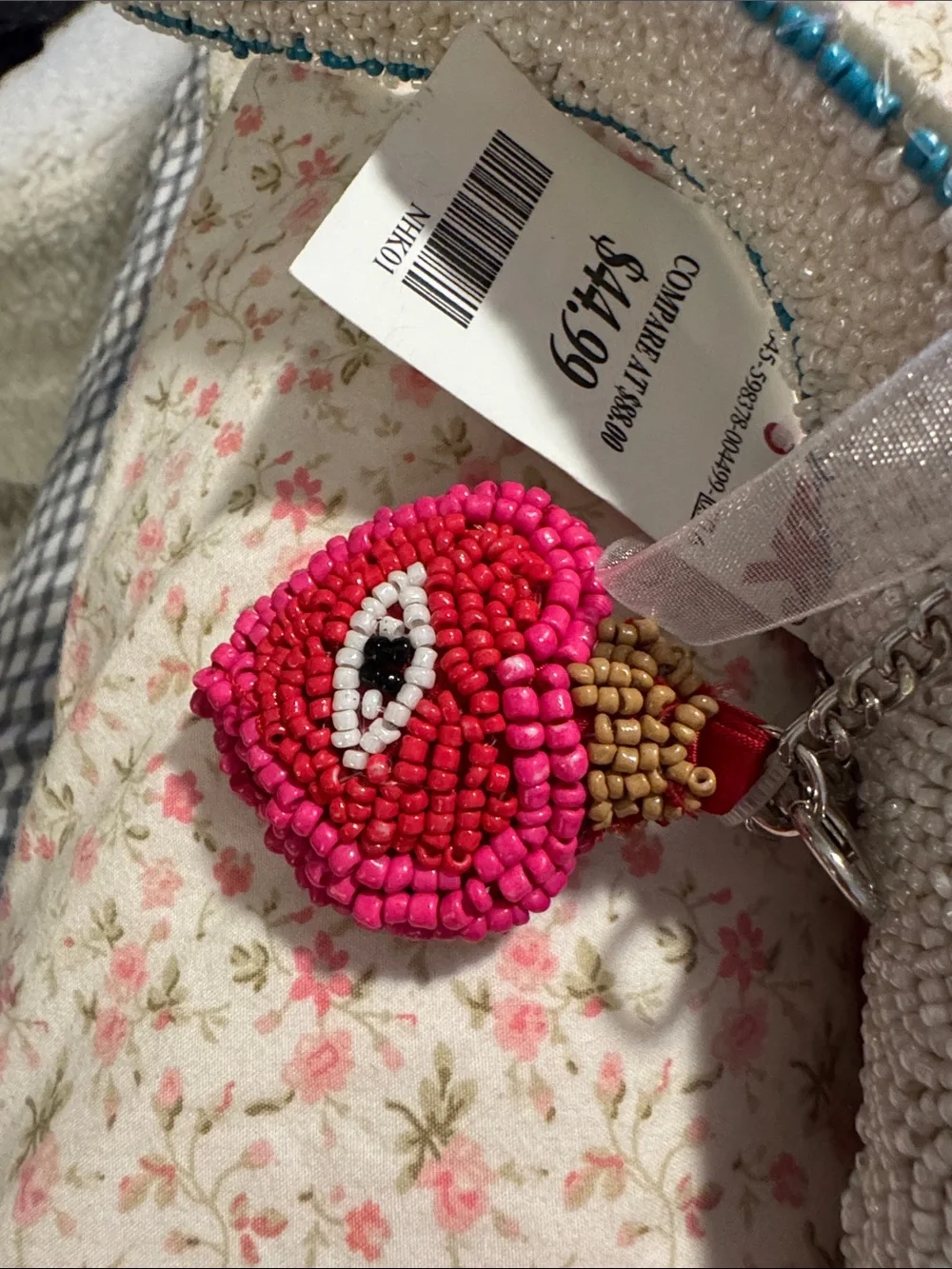 Hand-Beaded Multicolor Crossbody Bag - Pink/Blue Accents
